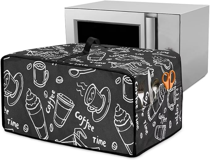 Coffee Graffiti Toaster Oven Cover Heavy Duty Heat-resistant Protective Case Faux Linen Polyester Protector with Handle &amp Pockets for Everyday Home Kitchens