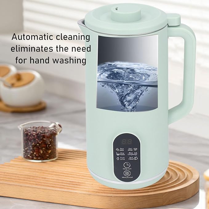 Multifunctional Blender 10 Leaf Stainless Steel Blades Filter Free Smoothie Maker Juicer Soymilk Maker with Intelligent Reservation for Soups Sauces Baby Food and More (Green US Plug 110V)