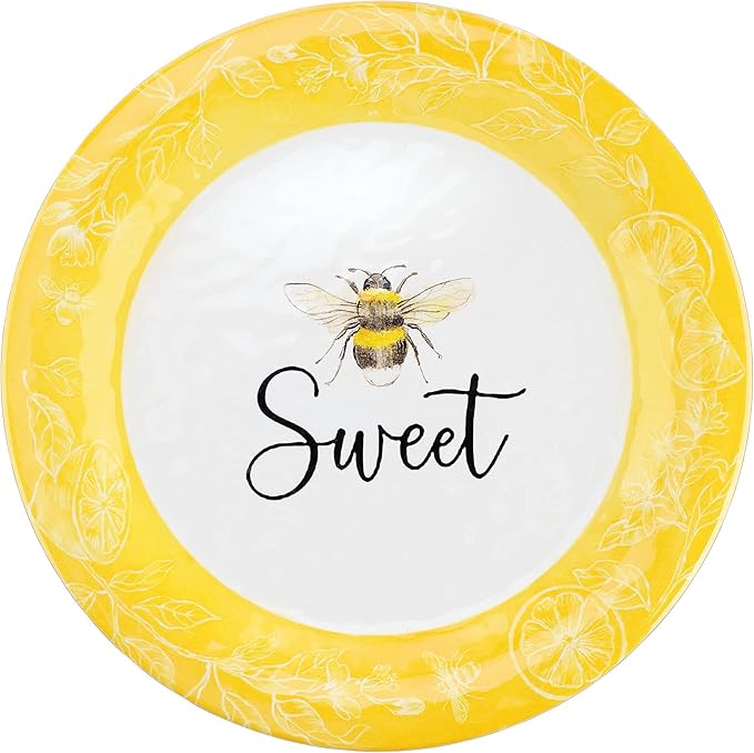 UPware 12 Piece Sweet Bees Melamine Dinnerware Sets Outdoor Dishes Set Plates and Bowls Sets Service for 4 Yellow