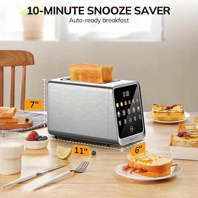 Keenstone Toaster 2 Slice Digital Smart Toaster with TouchScreen Dual Control Panel Single Slot Toasting Timer Reheat &amp Defrost for Bagels Bread Waffles Stainless Steel Kitchen Essentials