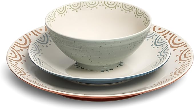 Sango 12-Piece Speckled Stoneware Dinnerware Set for 4- Glossy Plates and Bowls Set with Hand-Painted Floral Pattern Rustic Ceramic Dish Set Elegant Dishes for Everyday Dining Siterra Glazed Garden