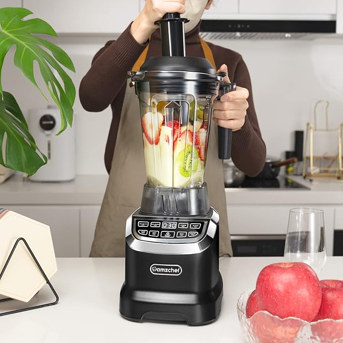 AMZCHEF Professional Blenders for Kitchen 1800 W Smoothie Blender with 2 Blend Way 4 Functions and 3 Speeds 63 oz Blender for Smoothies Frozen Drinks Ice Cream Soup 20 oz blend bottle Black