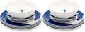Camco 12 Piece Melamine Dishware Set - Features Blue and White Nautical Design - Includes 4 Bowls 4 Salad Plates &amp $ Dinner Plates - Dishwasher Safe Dish Set (41951) (Pack of 2)