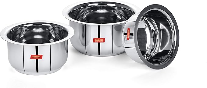 Sumeet Stainless Steel Tope/patila/cookware 370 550 800ml 3 Piece (Steel)