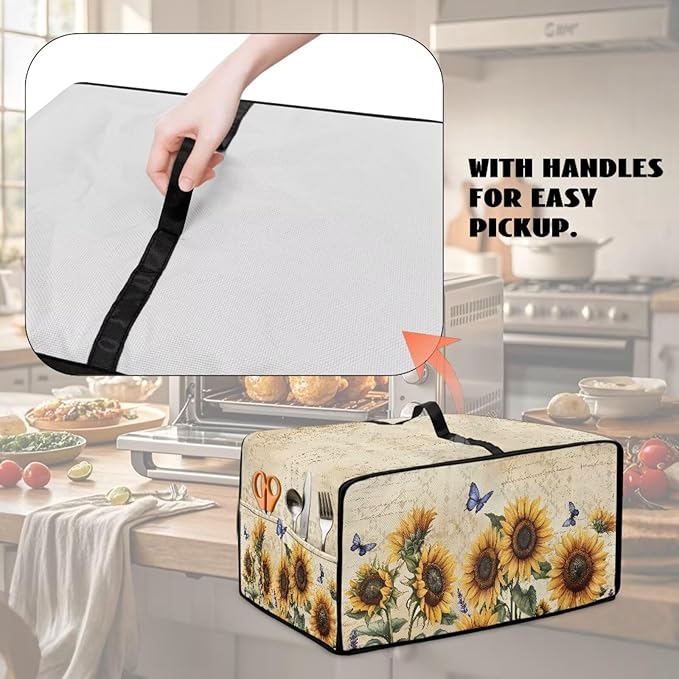 Doojoayie Butterfly &amp Sunflower Toaster Cover 8 Slice Kitchen Appliance Covers 22.5x18.5x 13 Small Appliance Dust Protector with Top Handle Belt Easy to Storange