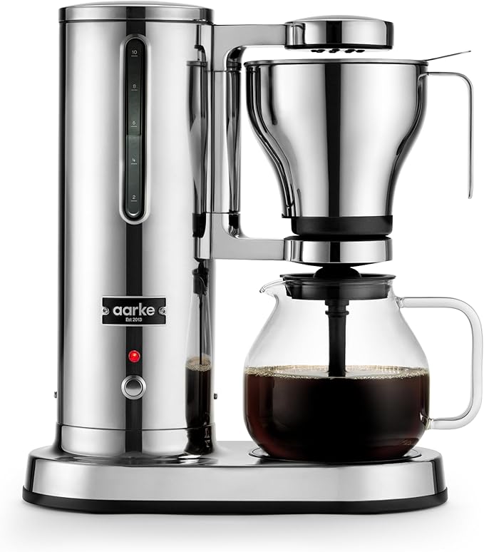 aarke Coffee Maker - Electric Drip Brewer with Automatic Drip-Stop Glass Carafe Brews Full Pot in Under 6 Minutes SCA certified Stainless Steel