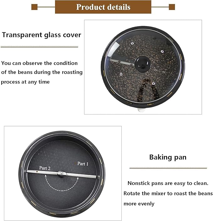 800G Electric Coffee Roaster Machine Coffee Bean Burner with Adjustable Temperature And Timer 0-240℃ Perfect For Coffee Lovers Non-Stick Pan And Easy To Use