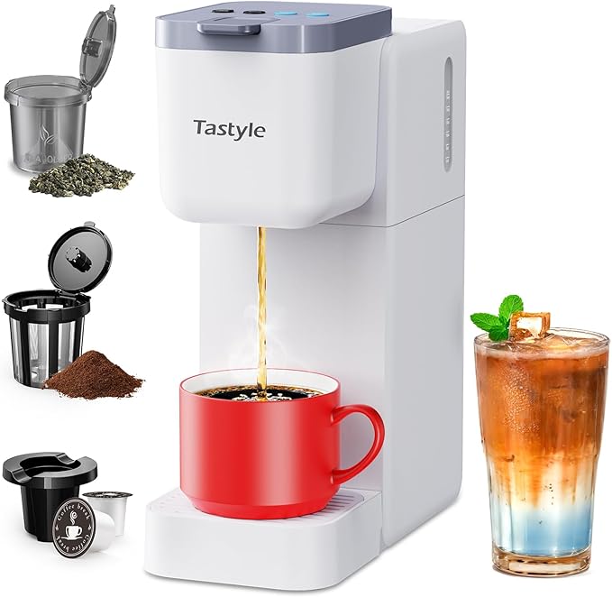 Single Serve Coffee Maker for K Cup Ground and Tea Hot and Iced Coffee Machines with Bold Setting 6 to 16 Oz Brew Sizes Compact for Small Spaces White (2.0 Version)