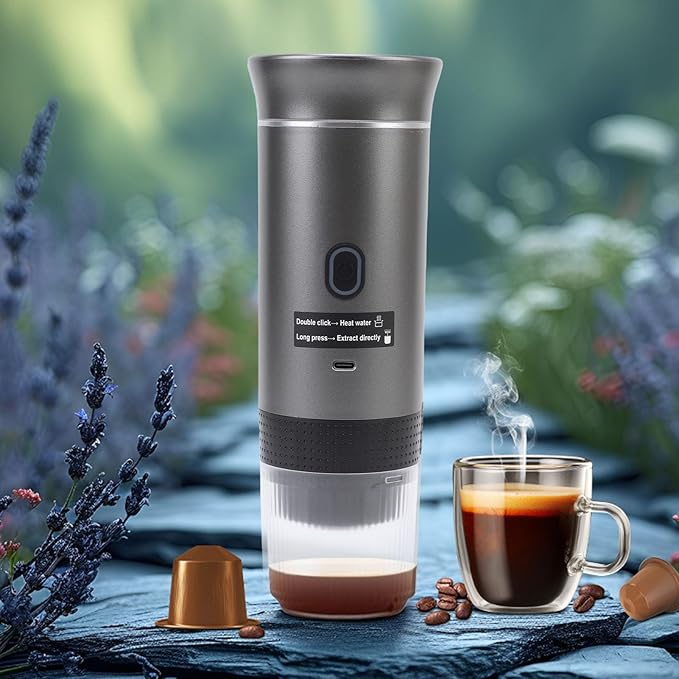 Luqeeg 72W 120ML Cup Portable Coffee Maker Full Automatic Machine Outdoor Ground Coffee Maker with USB C Charging &amp 20 Bar Pressure for Camping RV Hiking Office Travel (Gray)