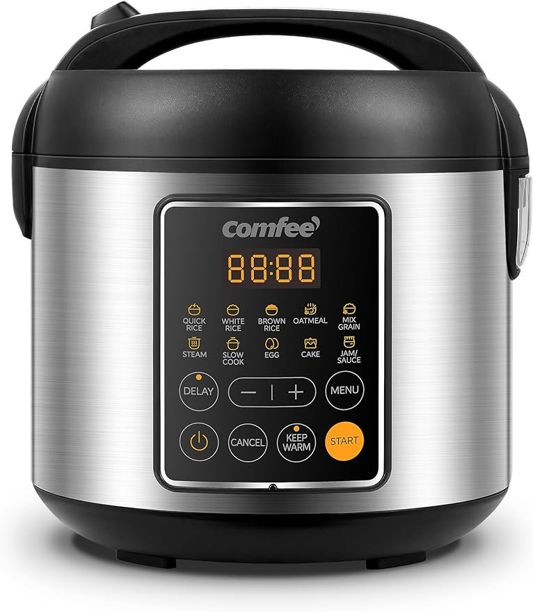 COMFEE' Rice Cooker 4 Cups Uncooked 8 Cups Cooked Slow Cooker 2 Qt Small Multicooker with 10 Presets Steamer &amp Grain Cooker Non-Stick Inner Pot