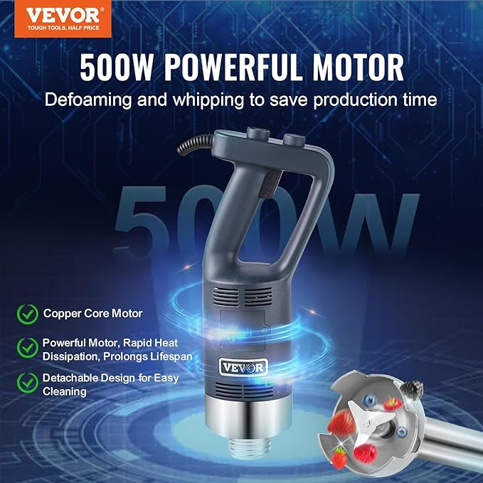 VEVOR Commercial Immersion Blender 500W Heavy Duty Hand Mixer 16 inch Stepless Variable Speed Mixer with Stainless Steel Blade Multi-Purpose Portable Mixer for Soup Sauces Mashed Potatoes Cream
