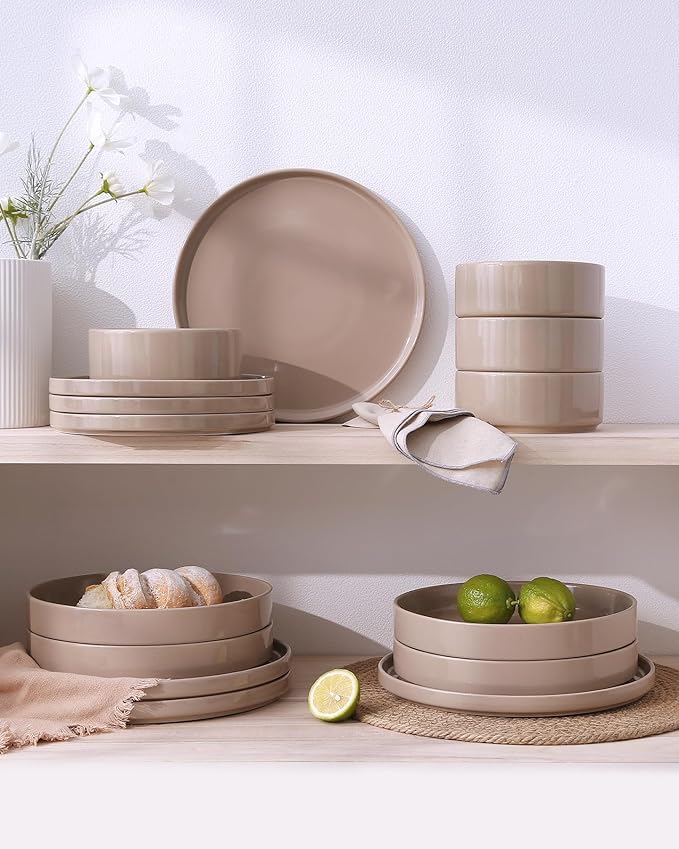 Famiware Nebula Plates and Bowls Sets Dinnerware Sets Dishes Set for 8 8-Set(24pcs) Cinnamon Brown