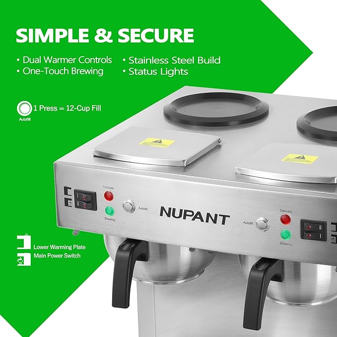 Dual Drip Commercial Coffee Maker with Water Line 200 Cup/H 7.2L Auto-Filling Drip Coffee Maker Machine with 4 Carafes &amp 4 Warmers Stainless Steel Pour over Double Coffee Brewer for Restaurant