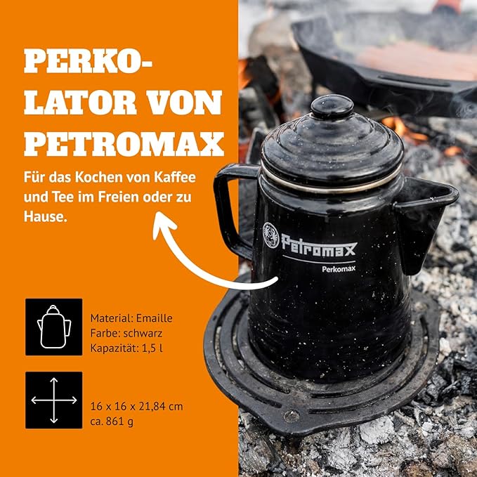 Petromax Tea and Coffee Percolator Use Indoor/Outdoors for Home Kitchen or Campfire Enameled Steel Coffee and Tea Pot Brews to Your Taste 5-6 Cup Capacity
