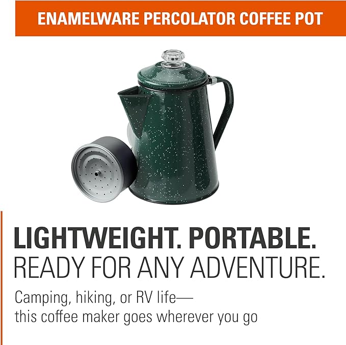 GSI Outdoors Percolator Coffee Pot | Enamelware Campfire Coffee Boiler Kettle for Outdoor Camping Cookware Cabin RV Kitchen Hunting &amp Backpacking