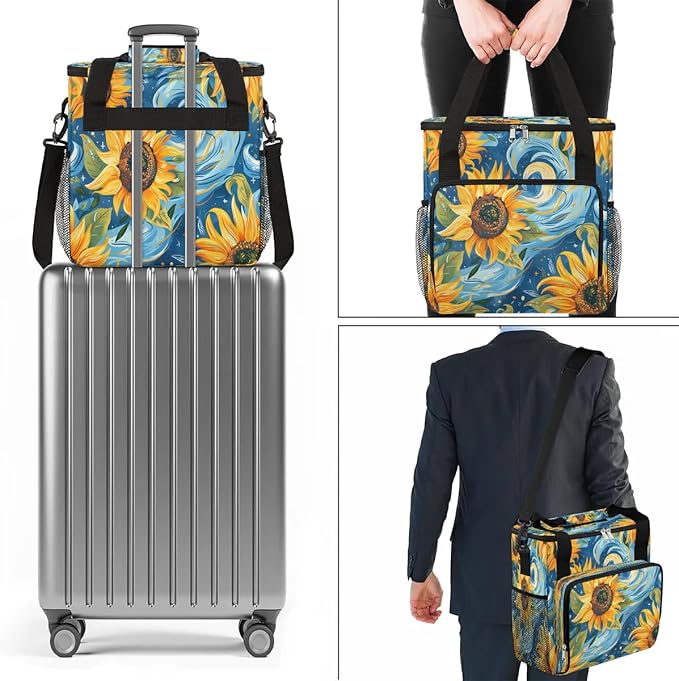 Abstract Sunflowers Design Coffee Maker Carrying Bag Compatible with K-Mini or K-Mini Plus Portable Single Cup Coffee Maker Case with Pockets for K Cup Pods