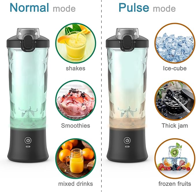DENOKIN Portable Blender 20oz Vessel Cordless Personal Size Blend with 6 Blade and a Travel Lid (Elegant Black)