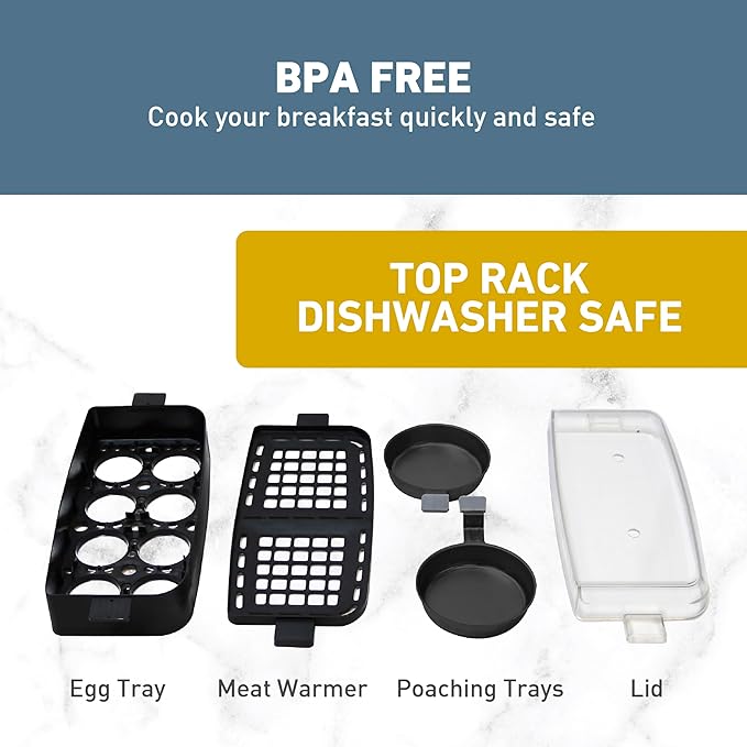 West Bend Breakfast Station 2-Slice Toaster and Egg Cooker/Poacher with Removable Pre-Cooked Meat and Vegetable Warming Tray for Perfect Breakfast Sandwiches 1200-Watts Black