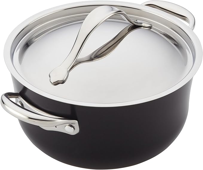 Anolon 83878 Nouvelle Copper Luxe Hard Anodized Nonstick Dutch Oven/Stockpot/Saucepan with Stainless Steel Lid/Induction Suitable/Dishwasher Safe - 4 Quart Onyx Black
