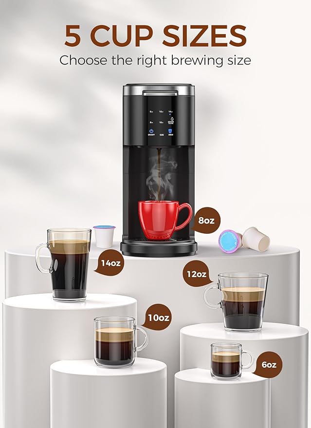 COWSAR Single Serve Coffee Maker K Cup Coffee Brewer for Capsule and Ground Coffee Commercial Coffee Machine with 40 Oz Water Tank 5 Brew Sizes Up To 14 Oz Ideal for Home/Office Black