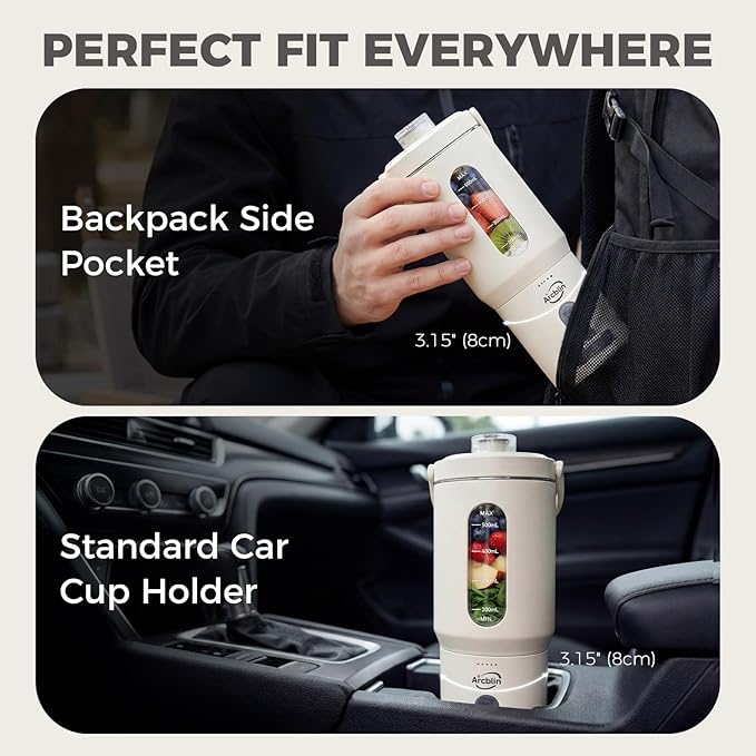 Portable Blender for Shakes and Smoothies 17oz Personal Blender with Detachable To-Go Cup &amp Carry Handle USB-C Rechargeable Mini Juicer Auto-Shutoff BPA Free Dishwasher Safe White