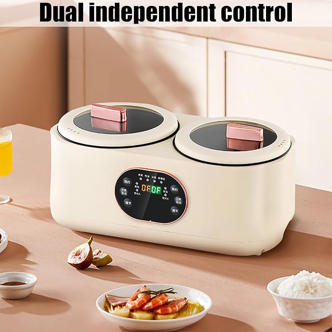 Double Spelling Low Sugar Rice Cooker 1.8L+1.8l Double Slow Cooker with 1 Steel Cage 6 Functions 1200W High Power