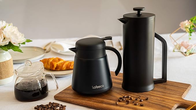 LAFEECA Modern Stainless Steel French Press Coffee Maker - Matt Black 34oz Double Wall Vacuum Insulated Unbreakable Design for Home &amp Office Perfect for Coffee &amp Tea Lovers