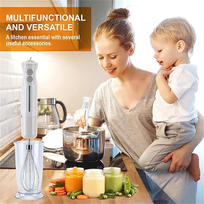 Handheld Blender 5-in-1 Multi-Function Stick Mixer 600w 10 Speed - Perfect for Food Whipping Milk &amp Egg Mixing - Mortar Beaker &amp Measuring Cup Included