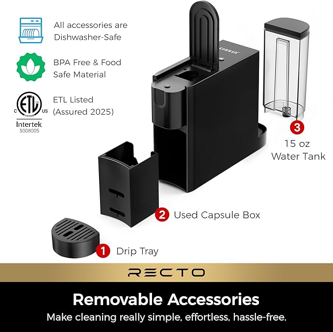 CHULUX RectoCafé Espresso Machine for Nespresso Original Capsule Pod 20 Bar Professional Italian Pump Coffee Machine Extra Mini Espresso Maker for Home &amp Office Black