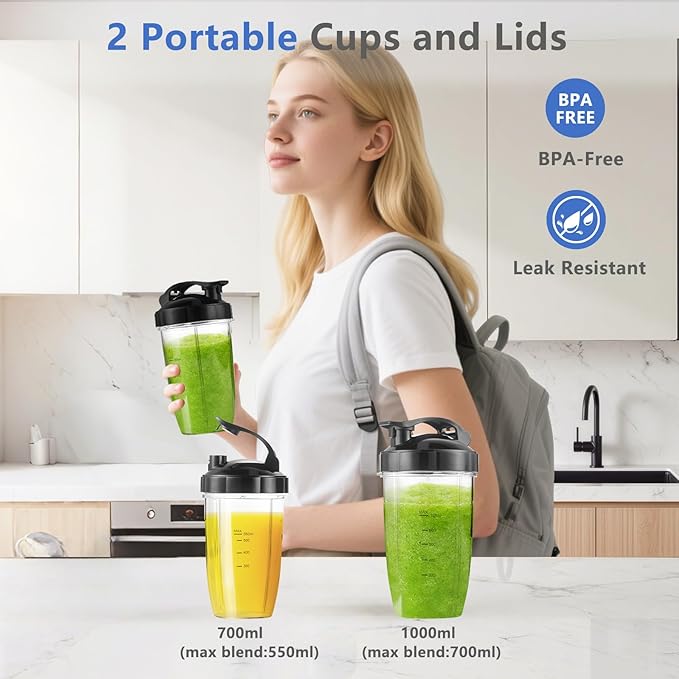 1200W Personal Blender for Shakes and Smoothies 12-Piece Portable Blender Combo with 6-Fin Blades 2 To-Go Cups for Juices Frozen Drinks Baby Food &amp More