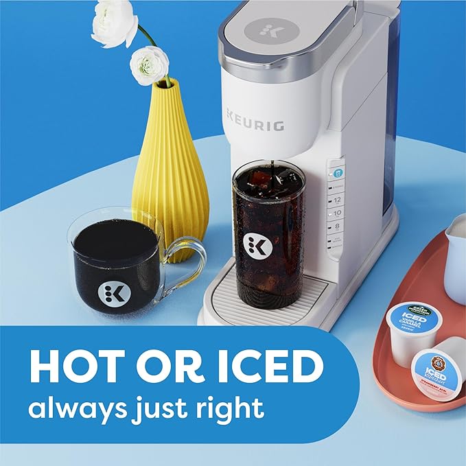 Keurig K-Iced Coffee Maker Single Serve K-Cup Pod Iced Coffee Maker With Hot and Cold Coffee Capabilities Brews Any K-Cup Pod White