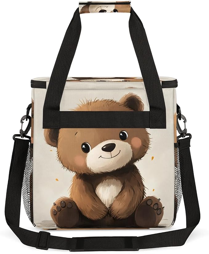 Brown Coffee Maker Travel Bag Bear Insulated Grocery Bag Travel Picnic Leakproof Cooler Bags With Shoulder Strap