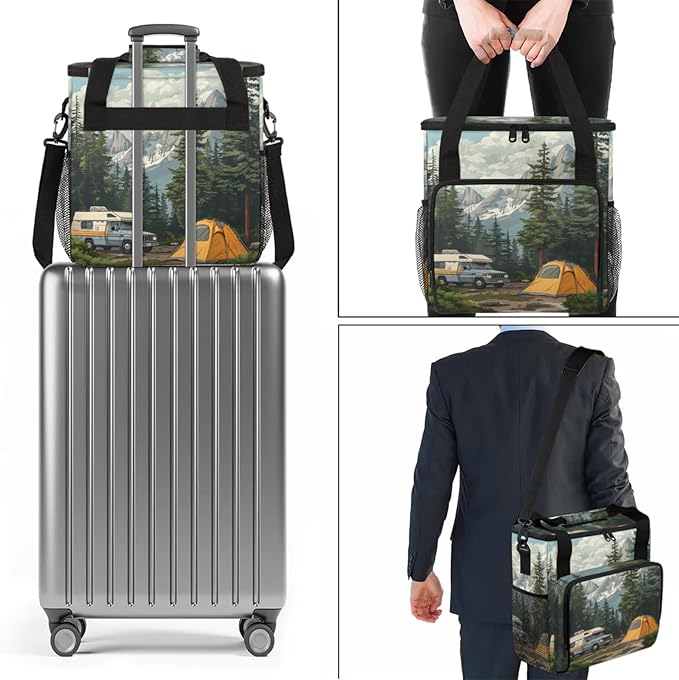 Camping Forest Coffee Maker Travel Bag for Keurig K-Mini/K-Mini Plus Insulated Waterproof Tote with Pockets for K-Cup Portable Single-Serve Brewer Case