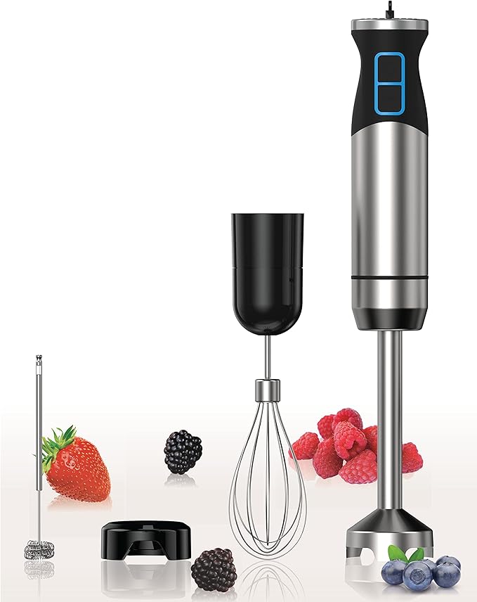 2023 Immersion Hand Blender 3-in-1 800W Turbo 12-Speed Stick Mixer with Titanium Stainless Steel Blades for Blending Pureeing Whisking &amp Frothing Black