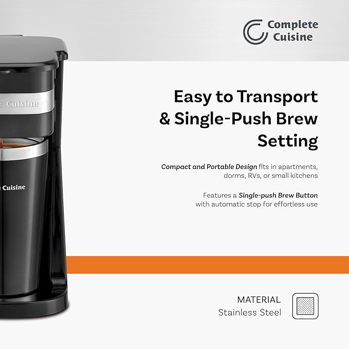 Single Serve Coffee Maker Hot Brewer Stainless Steel Travel Cup Black
