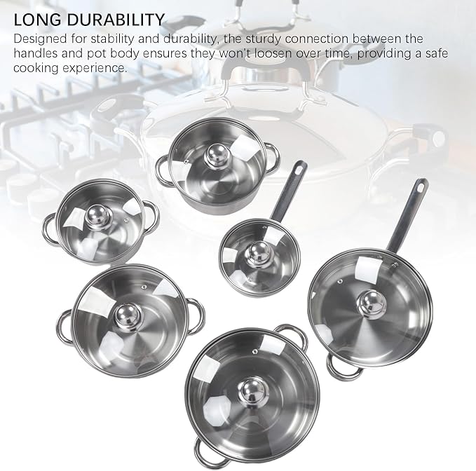 6 Pcs Stainless Steel pots and pans set Kitchen Induction Cookware Set Stainless Steel Pots and Pans Even Heating Thickened Cookware with Lids for Kitchen