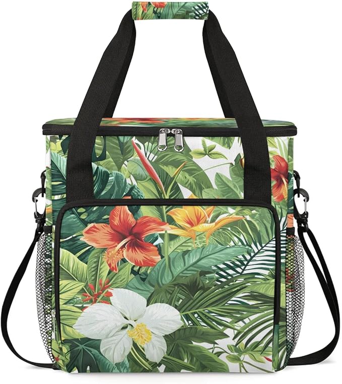 Coffee Maker Carrying Bag Palm Leaves Flower Pattern Single Cup Coffee Maker Travel Bag Compatible with Keurig K-Mini or K-Mini Plus Portable Storage Bag with Shoulder StrapAZ-209