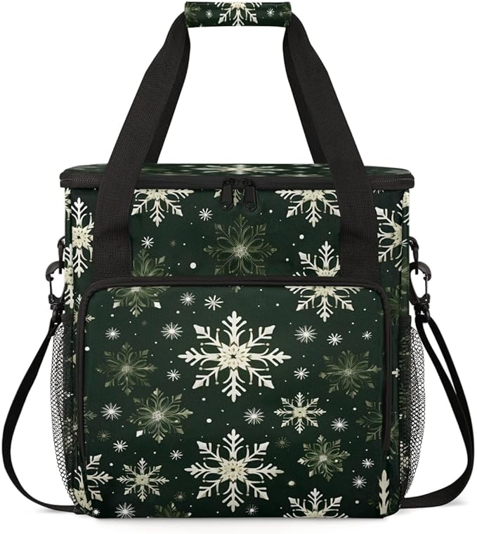 Christmas Snowflake Coffee Maker Carrying Bag Portable Travel Storage Tote Bag Compatible with K-Mini or K-Mini Plus Single Serve Coffee Brewer Carrying Case with Multiple Pockets &amp Shoulder Str