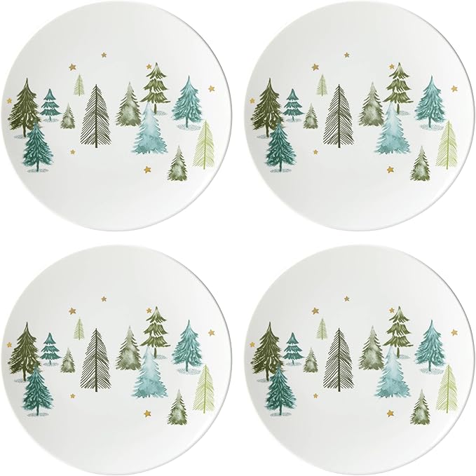 Lenox Dinnerware Balsam Lane 12-Piece Dinnerware Set Service For 4 Porcelain Dishwasher &amp Microwave Safe Plates &amp Bowls Sets Christmas Holiday Hosting Home and Kitchen (White/Green 12
