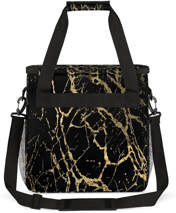 Black Marble Gold Texture Coffee Maker Carrying Bag Compatible with K-Mini or K-Mini Plus Portable Single Cup Coffee Maker Case with Pockets for K Cup Pods