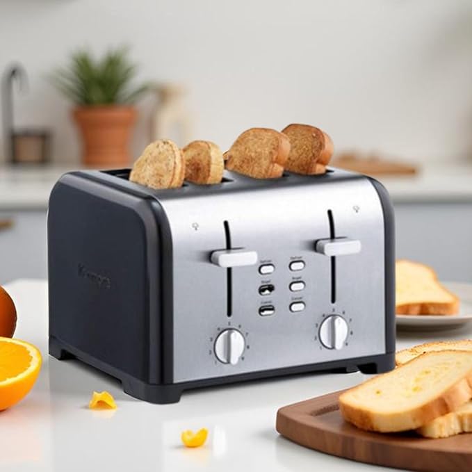 Kenmore 4 Slice Black Toaster Stainless Steel Extra Wide Slots Adjustable Browning Bagel and Defrost Settings Removable Crumb Tray Best Prime Toaster for Bread Bagel Waffles and more