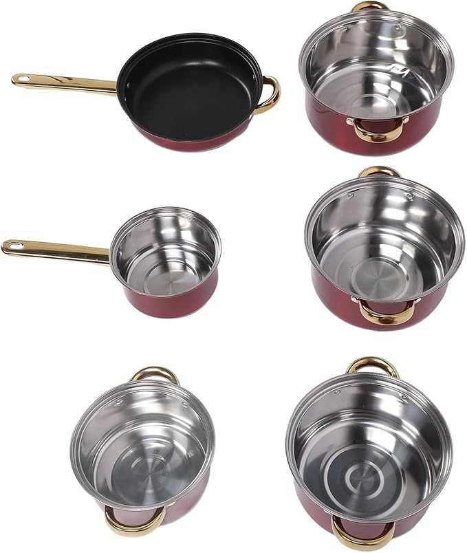 Stainless Steel Cookware Set | 6 - Piece Thickened Pots &amp Pans for Kitchen | Frying Pan/Milk Pan/Saucepan | Stay - Cool Handles Easy Maintenance