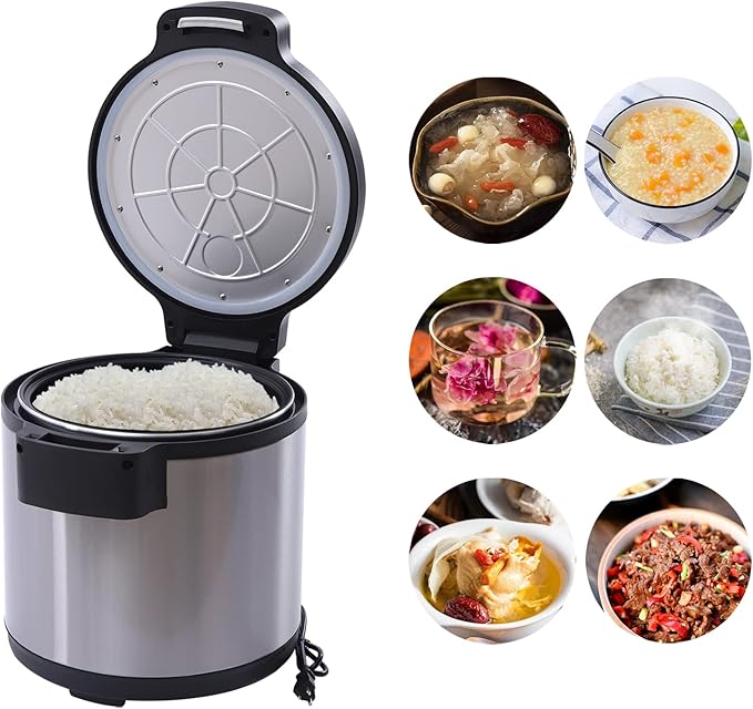 Rice Warmer 20Qt Commercial Rice Warmer 110W Stainless Steel Insulated Rice Bucket w/Non-Stick Inner Liner Pot Dual Temperature Control Serving Nearly 30-45 People Uesd For Restaurant Party