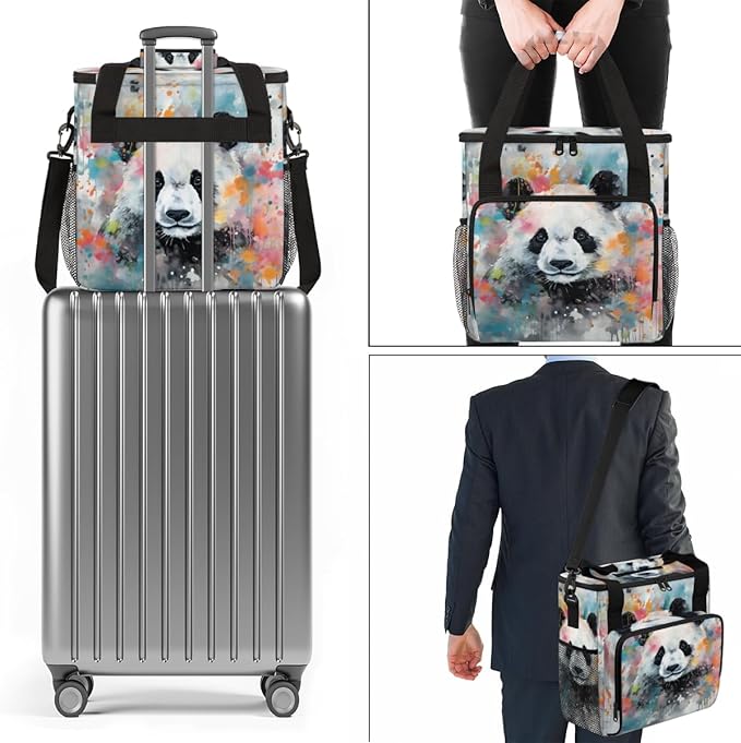 Panda Coffee Maker Carrying Bag Oil Painting Floral Travel Storage Bag Compatible with K-Mini or K-Mini Plus Single Serve Coffee Brewer Carrying Case with Multiple Pockets &amp Shoulder Strap