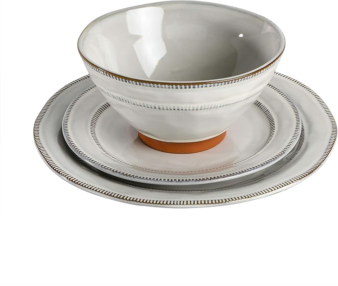 Gibson Elite Terranea Round Reactive Glaze Terra Cotta Dinnerware Set Service for Four (12pcs) White