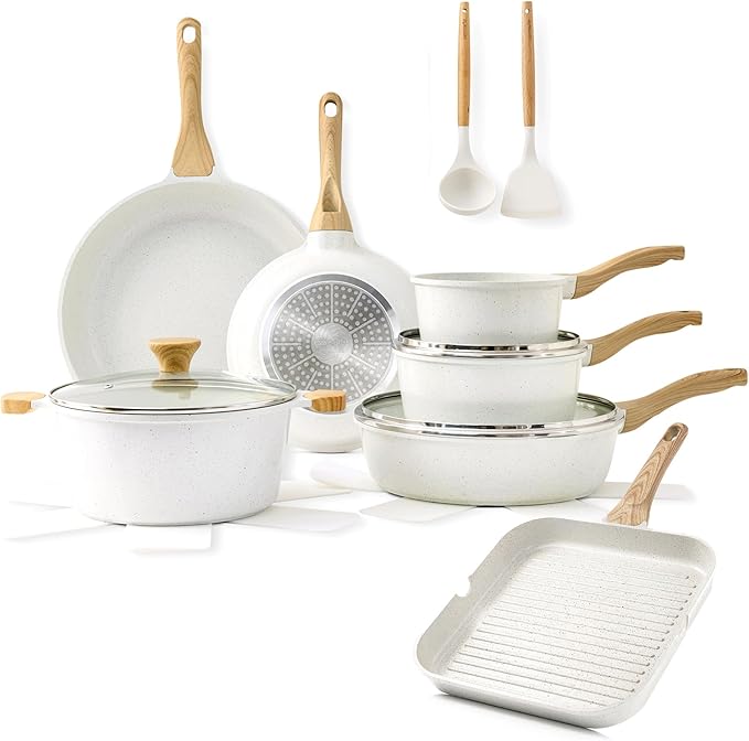 SENSARTE Ceramic Nonstick Cookware Set 17 Piece includes 9.5 inch Grill Pan Induction Kitchen Set