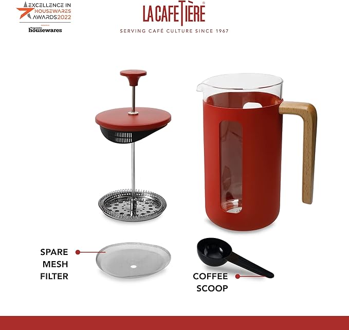 La Cafetière Pisa Stainless Steel Cafetière Eight Cup Red Gift Boxed