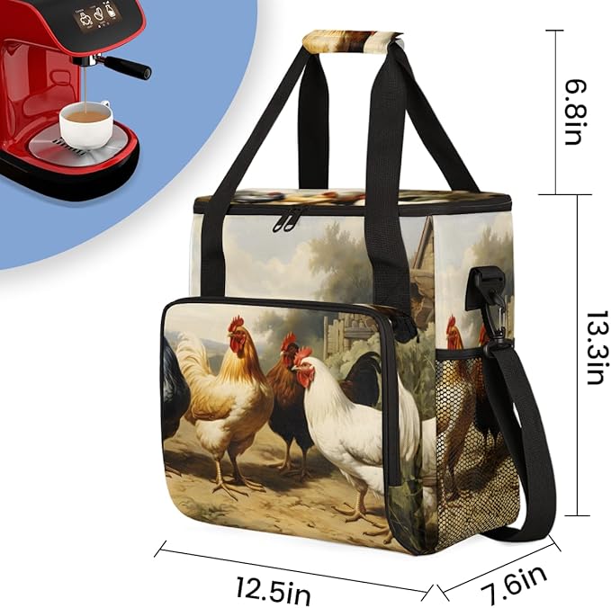 Cock Rooster Coffee Maker Carrying Bag Hen Portable Travel Storage Tote Bag Compatible with K-Mini or K-Mini Plus Single Serve Coffee Brewer Carrying Case with Multiple Pockets &amp Shoulder Strap