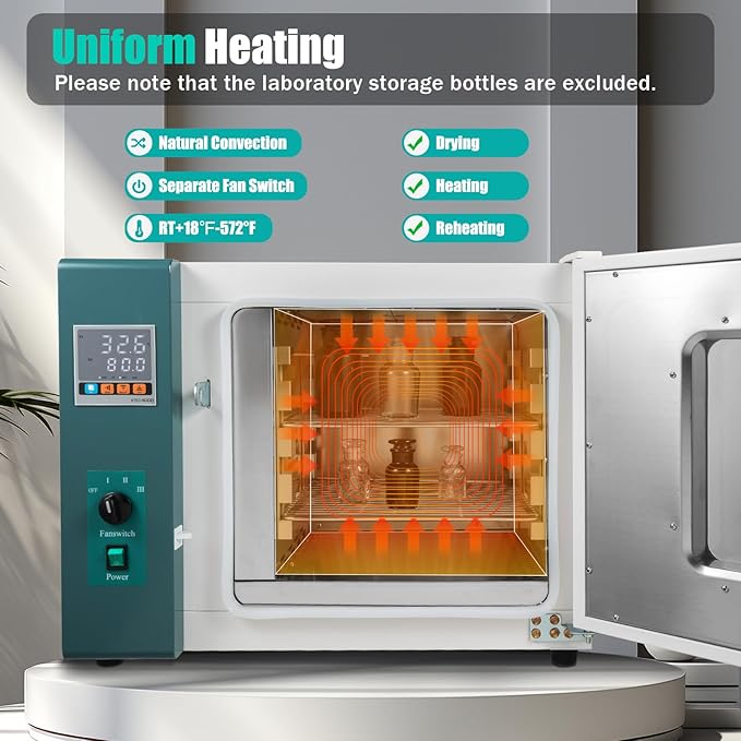 Digital Forced Air Convection Drying Oven1000W 110V Lab Oven with Adjustable Fan and Temperature Control RT+18°F~572°FStainless Steel Chamber for Industrial Laboratory Curing(Green)