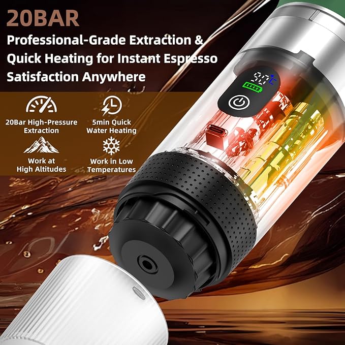 Portable Coffee Maker for Travel &amp Camping Portable Espresso Maker with Bag Rechargeable Cordless Battery Operated Coffee Makers for Ground Coffee NS Capsule RV Hiking Office(Green)